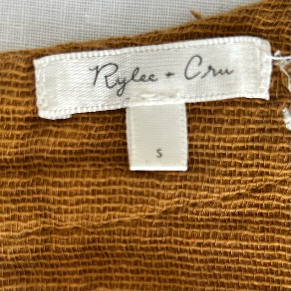 Rylee + Cru Mustard Brown Long Sleeve Midi Dress with Subtle Dot Print - Picture 7 of 13